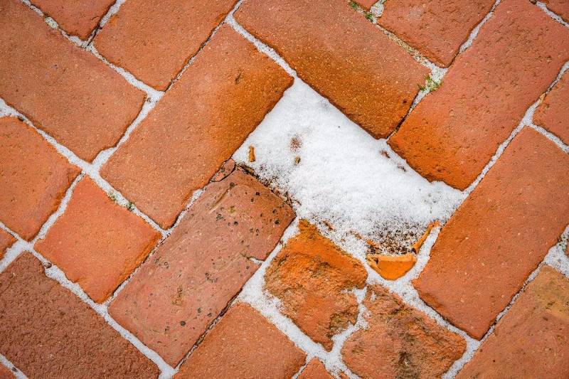 Brick pavement in snow